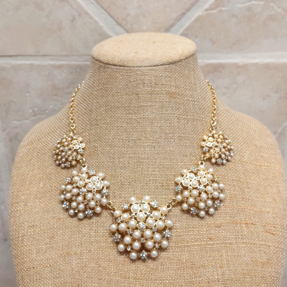 4 for $20 Fashion Jewelry Bib Necklace Statement Piece Gold Pearl Diamond Orbs